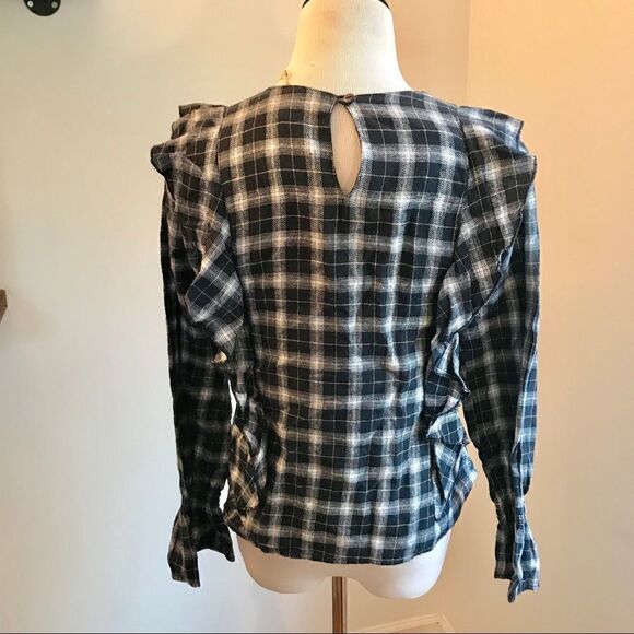 New! Love Notes Plaid Ruffle Long Sleeve Shirt Sz S - Picture 3 of 6